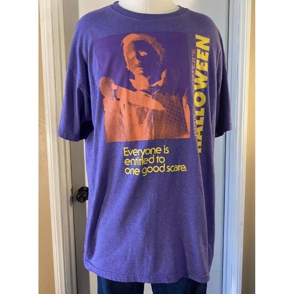 John Carpenter's Halloween Michael Myers‎ Purple Slogan Shirt L
